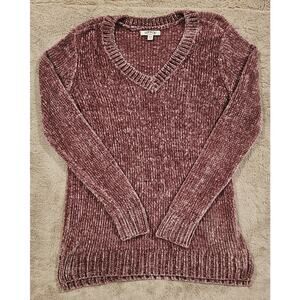 ORVIS Chenille Sweater Pink Misty Rose V Neck, Split Hem Soft Womens Sz M, New